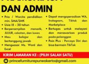Lowongan Kerja Pramuniaga dan Admin PRINCE FURNITURE PURWOKERTO